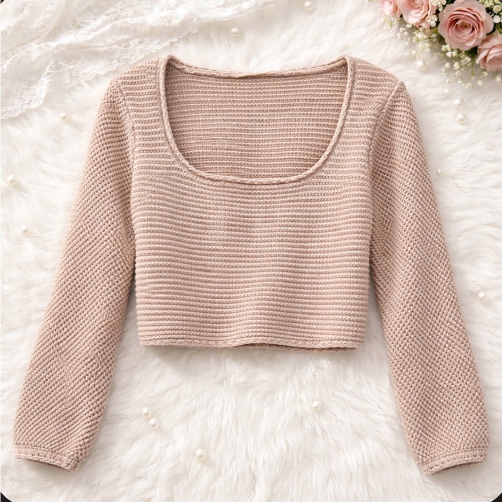 Lulu's Beige Knit Crop Top